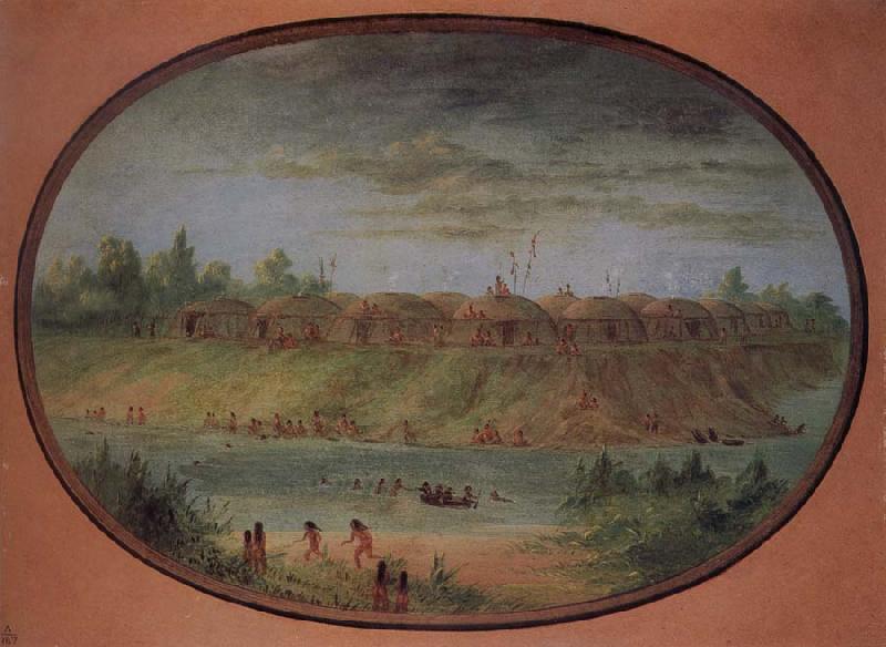 George Catlin Minnetarree Village Seen Miles above the Mandans on the Bank of the Knife River oil painting image